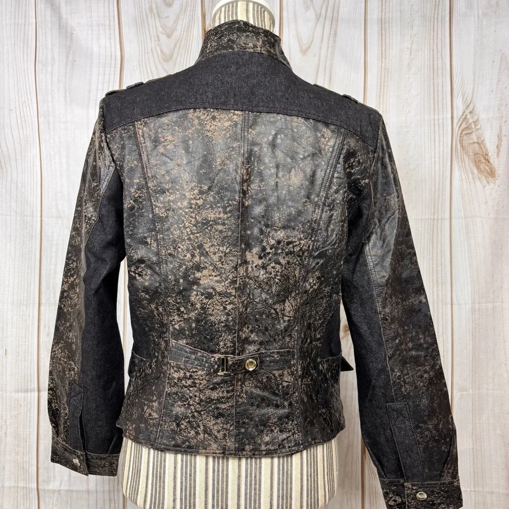 H&D Classic Distressed Leather Denim Moto Jacket Snaps Dressy Casual Biker Large - Picture 3 of 15